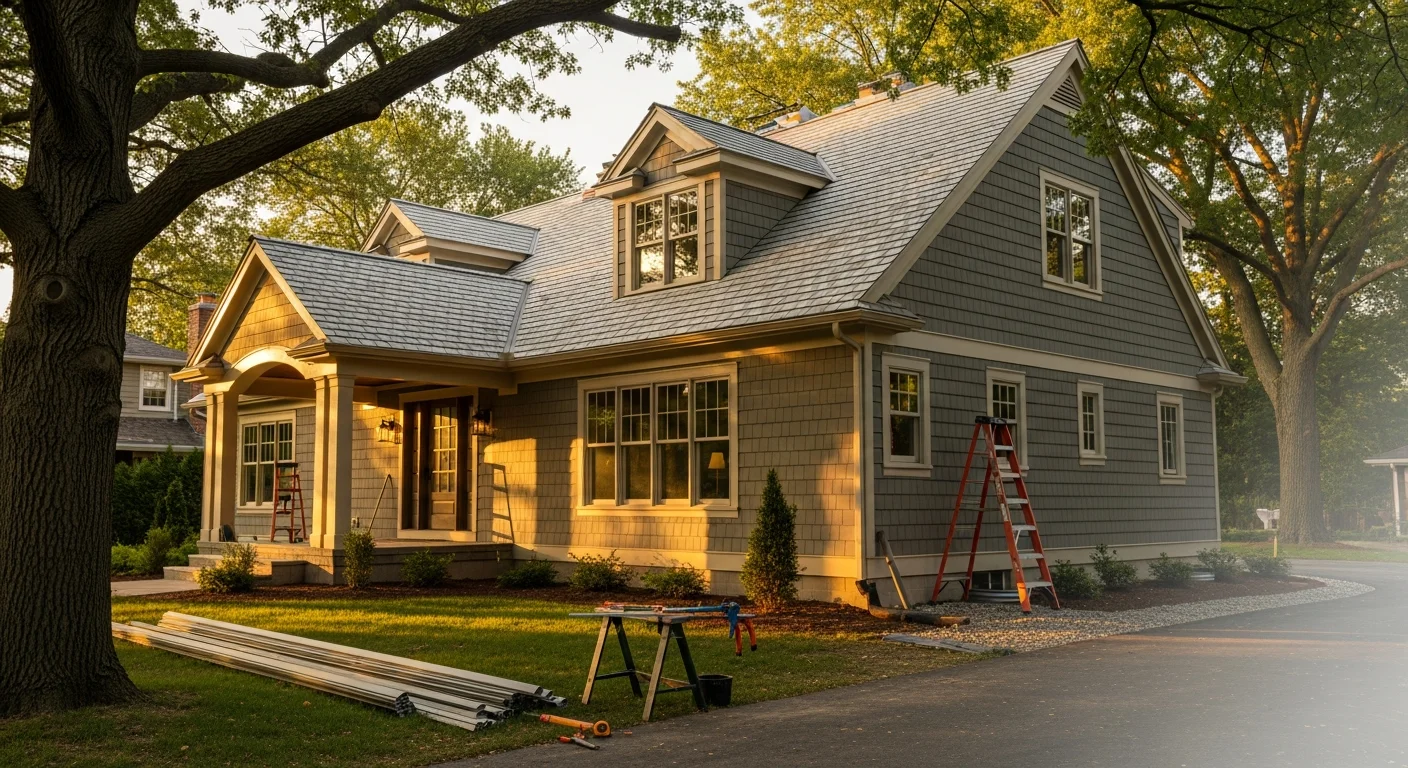 Modern Barrington home exterior with new siding, updated landscaping, and professional finishing