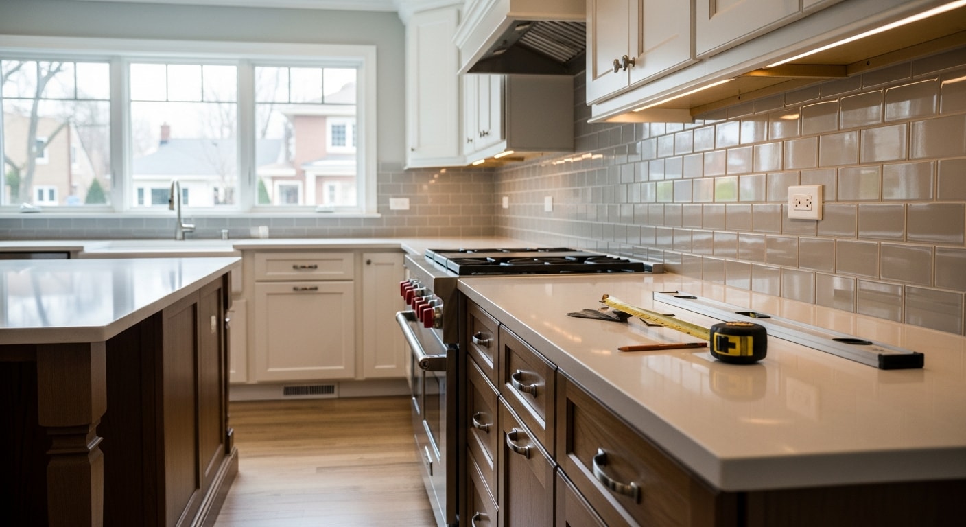 Modern kitchen with custom cabinets and granite countertops
