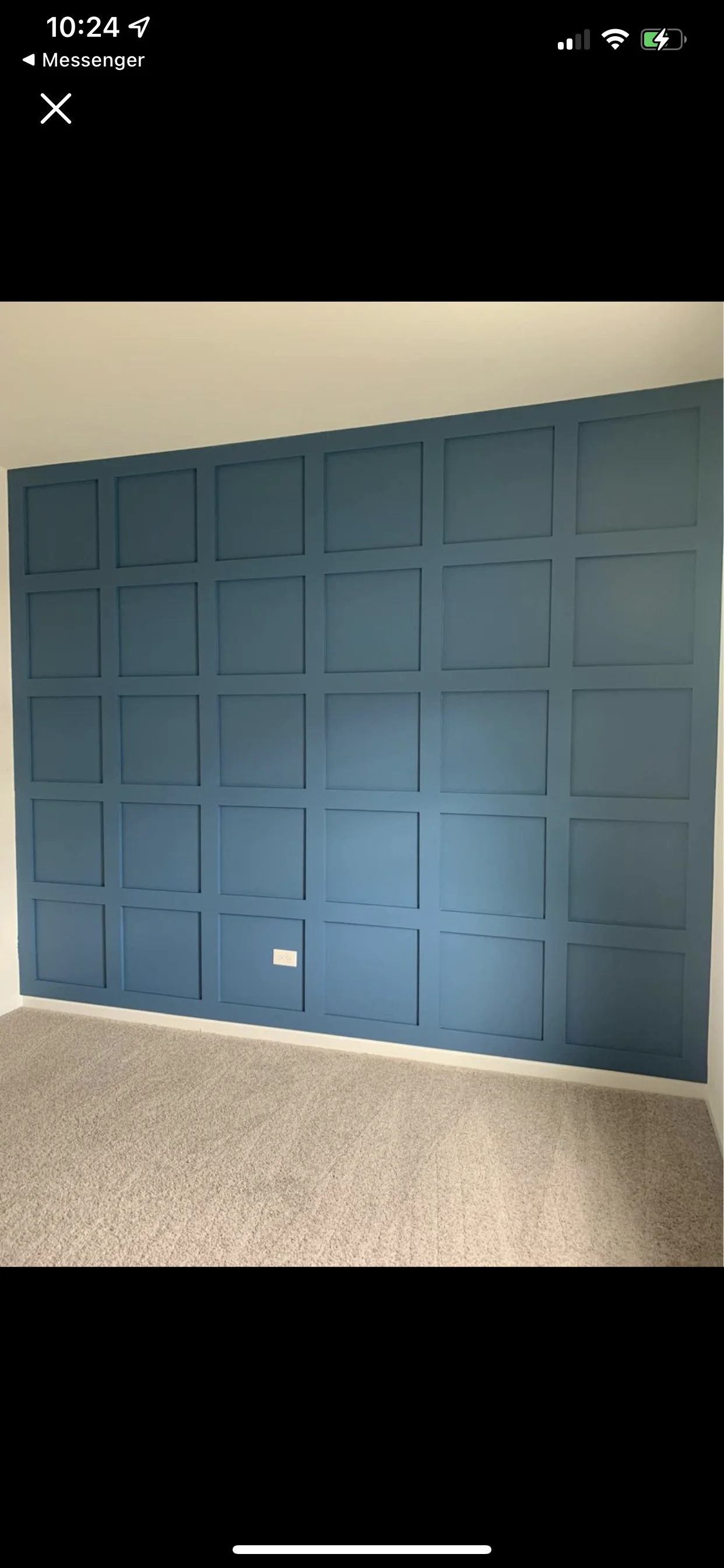 Slate blue 18-panel custom garage door installed in Barrington home