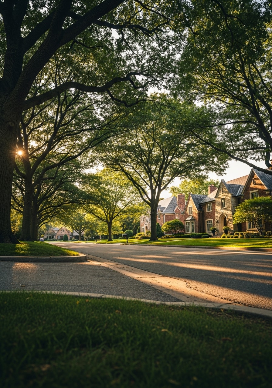 Barrington residential street lined with established trees and spacious homes set back from the road.