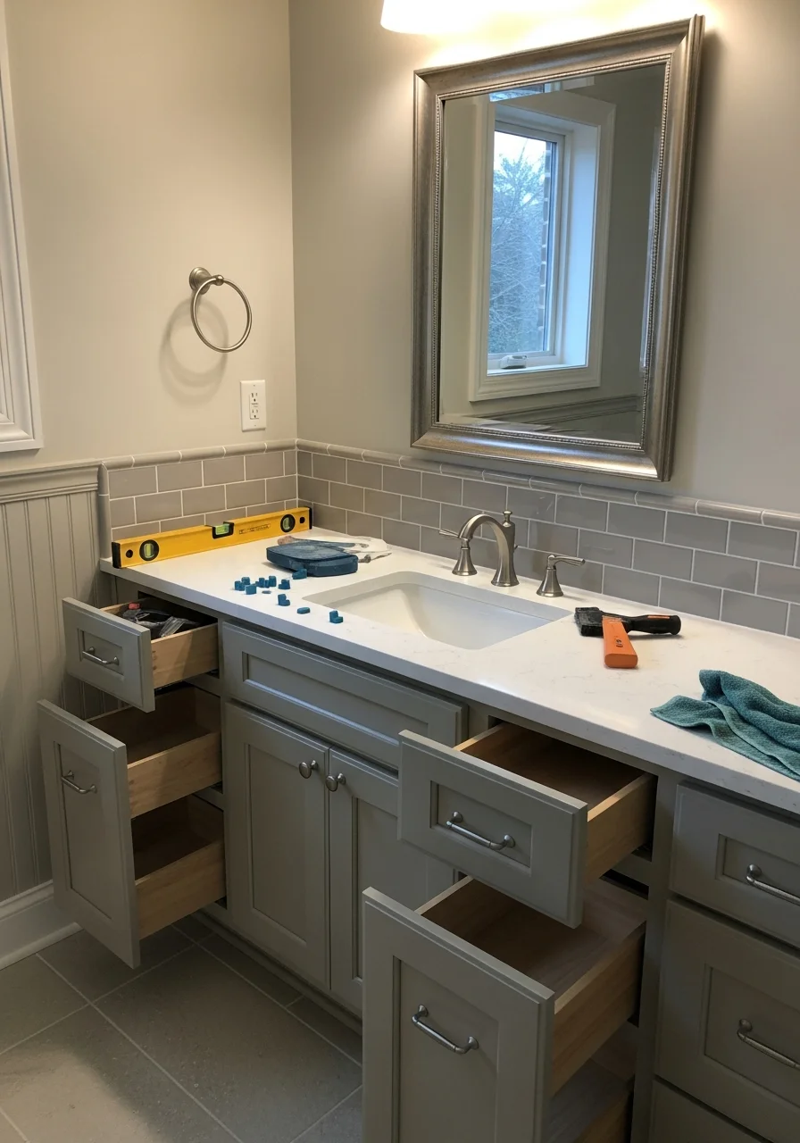 Luxury bathroom renovation with vanity and tile work in Gurnee residence