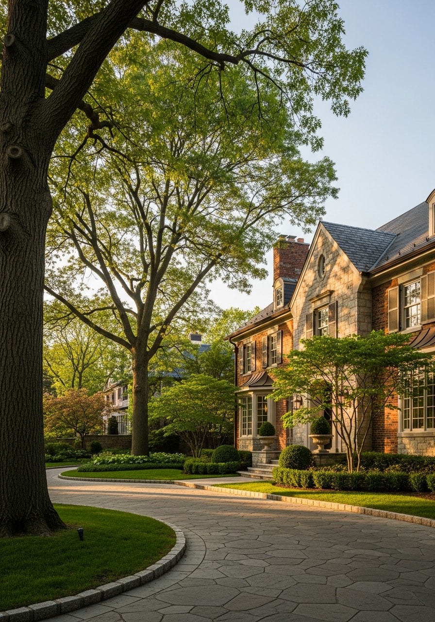 Highland Park residential property with architectural detail and established grounds.