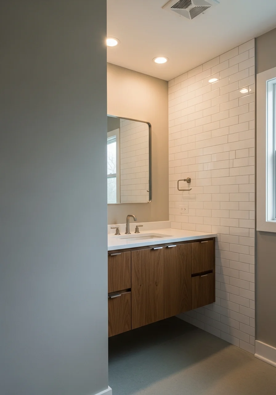 Newly renovated bathroom in Vernon Hills featuring updated vanity and tile work