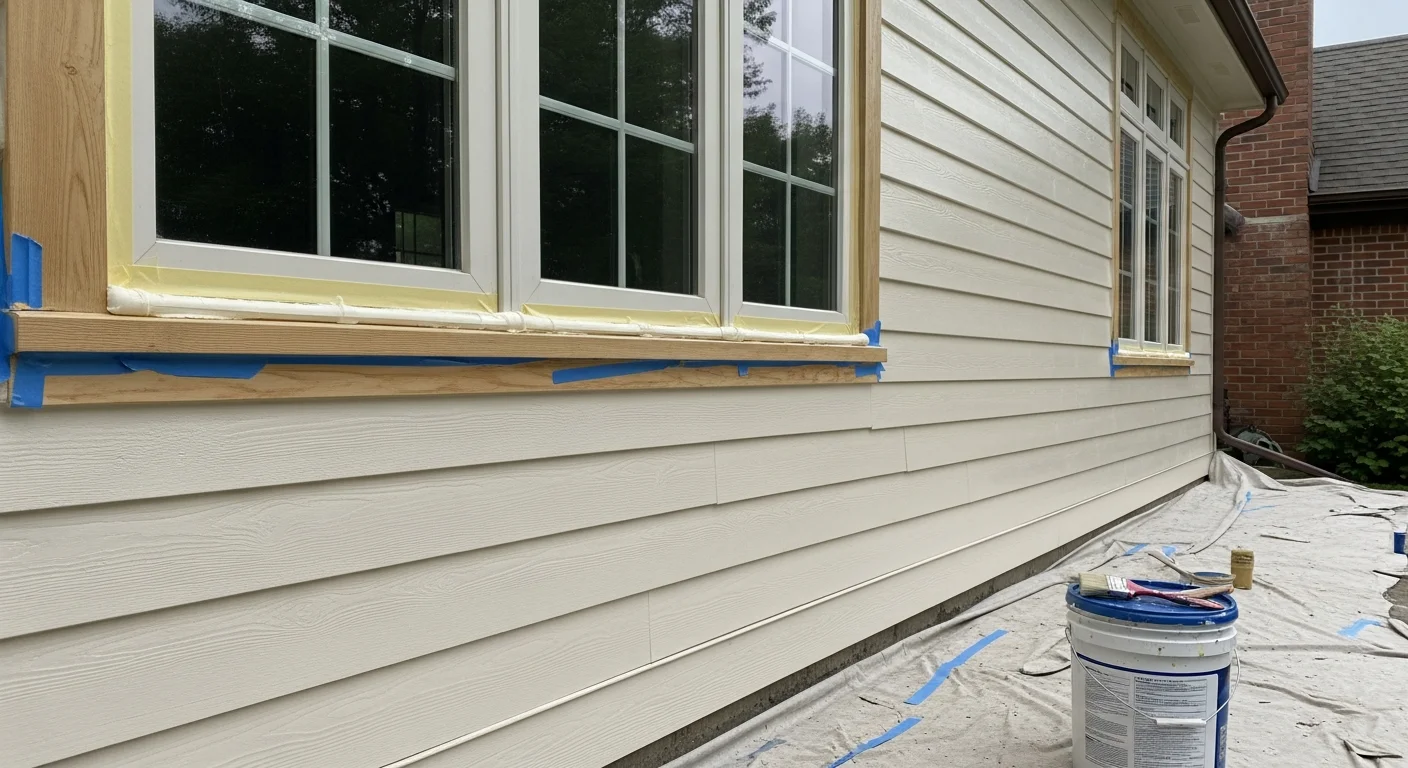 A two-story Craftsman-style home in Barrington, Illinois with freshly painted wood siding, white trim, and a covered front porch. The exterior shows clean paint lines and no peeling or fading on the siding or decorative eave details.
